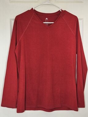 Adidas Red Long Sleeve V-Neck Performance Top